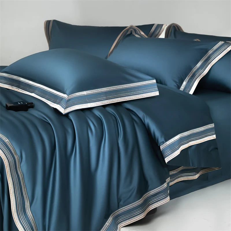 1000TC Egyptian Cotton Luxury Embroidery Solid Color Hotel Style 4Pcs Bedding Set