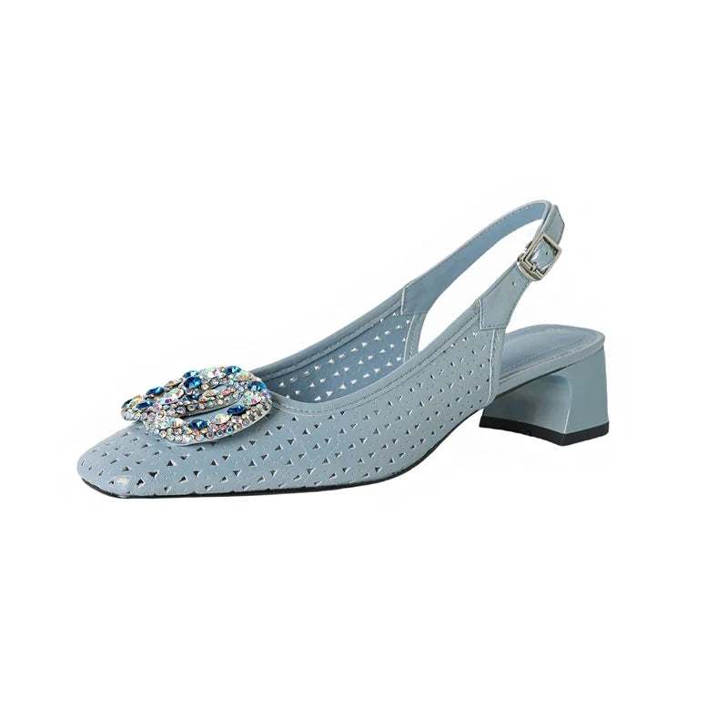 Breathable Hole Leather Cowhide Rhinestone Accessories with Loose Grip High Heels
