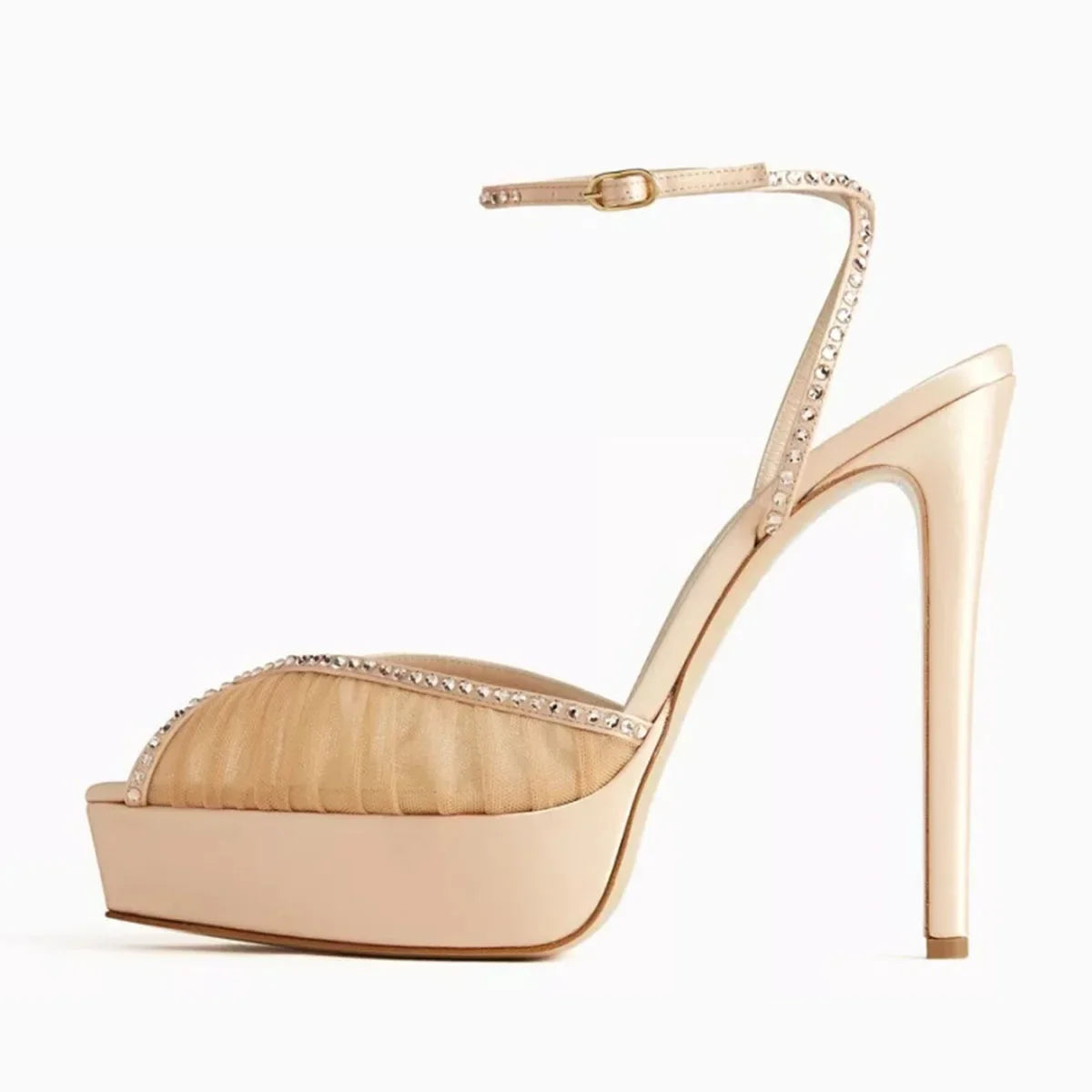 white Mesh Pleated platform Wedding Shoes