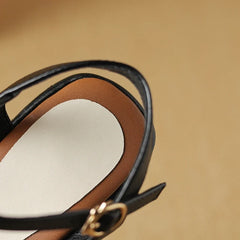 Square Headed Elastic Belt Comfortable Low Heel