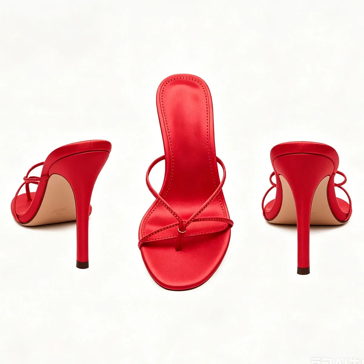 Red Fine ribbon Pinch toe Slippers Round toe pull-on Super high Heel
