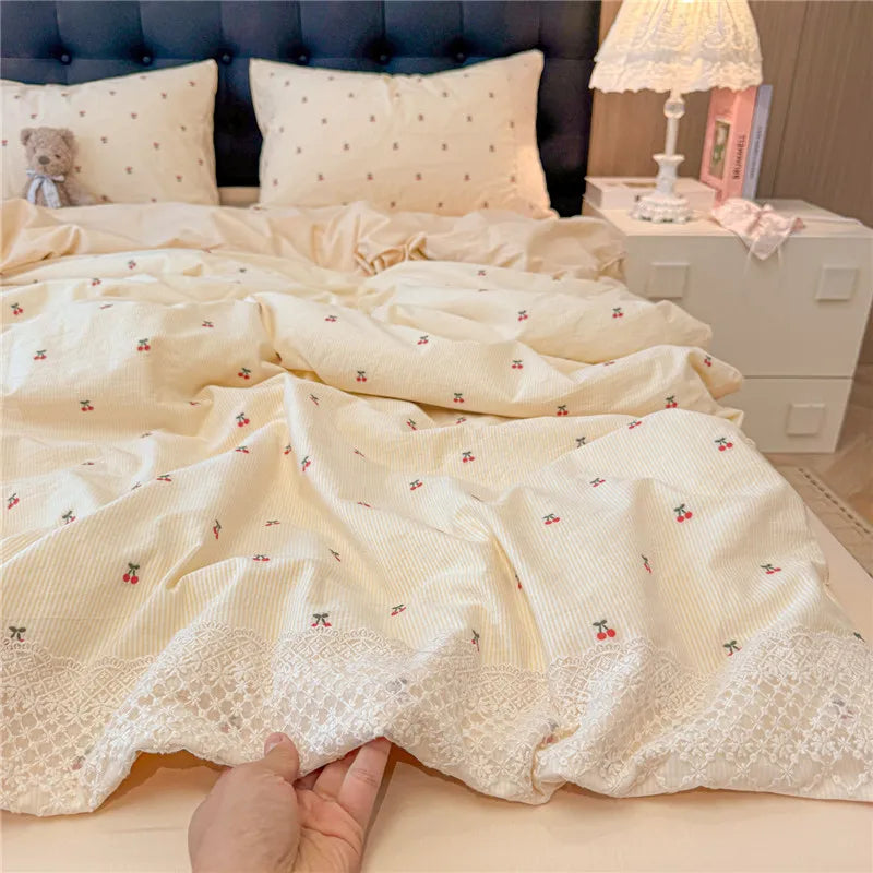 3/4Pcs Princess Style Floral Lace Bedding Set
