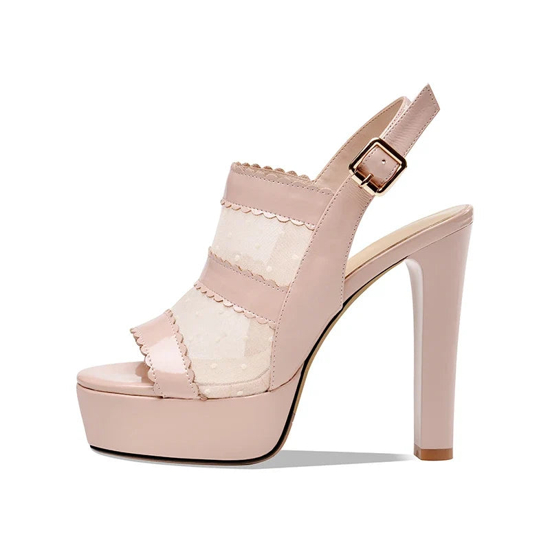 Patent Leather Waterproof Platform Peep Toe Shoes