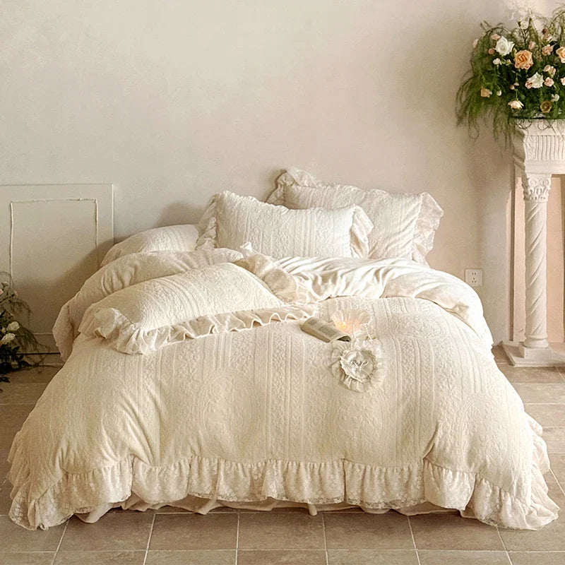 4Pcs French Princess Style Carved Velvet Warm Winter Thickened Bedding Set