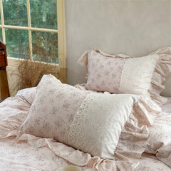 French Vintage 100% Cotton Lace Ruffles Floral Princess Bedding Set