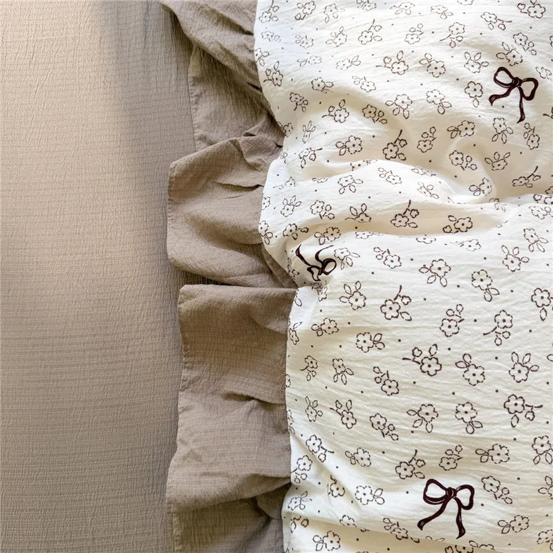 3/4Pcs Korean Princess Style Floral Printing Bedding Set