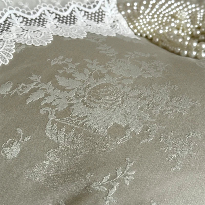 Vintage Embossed Jacquard Large Lace Ruffles Bedding Set