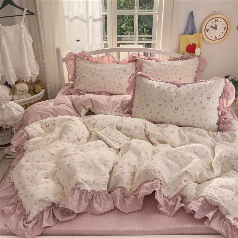 3/4Pcs Korean Princess Style Ruffles Bedding Set
