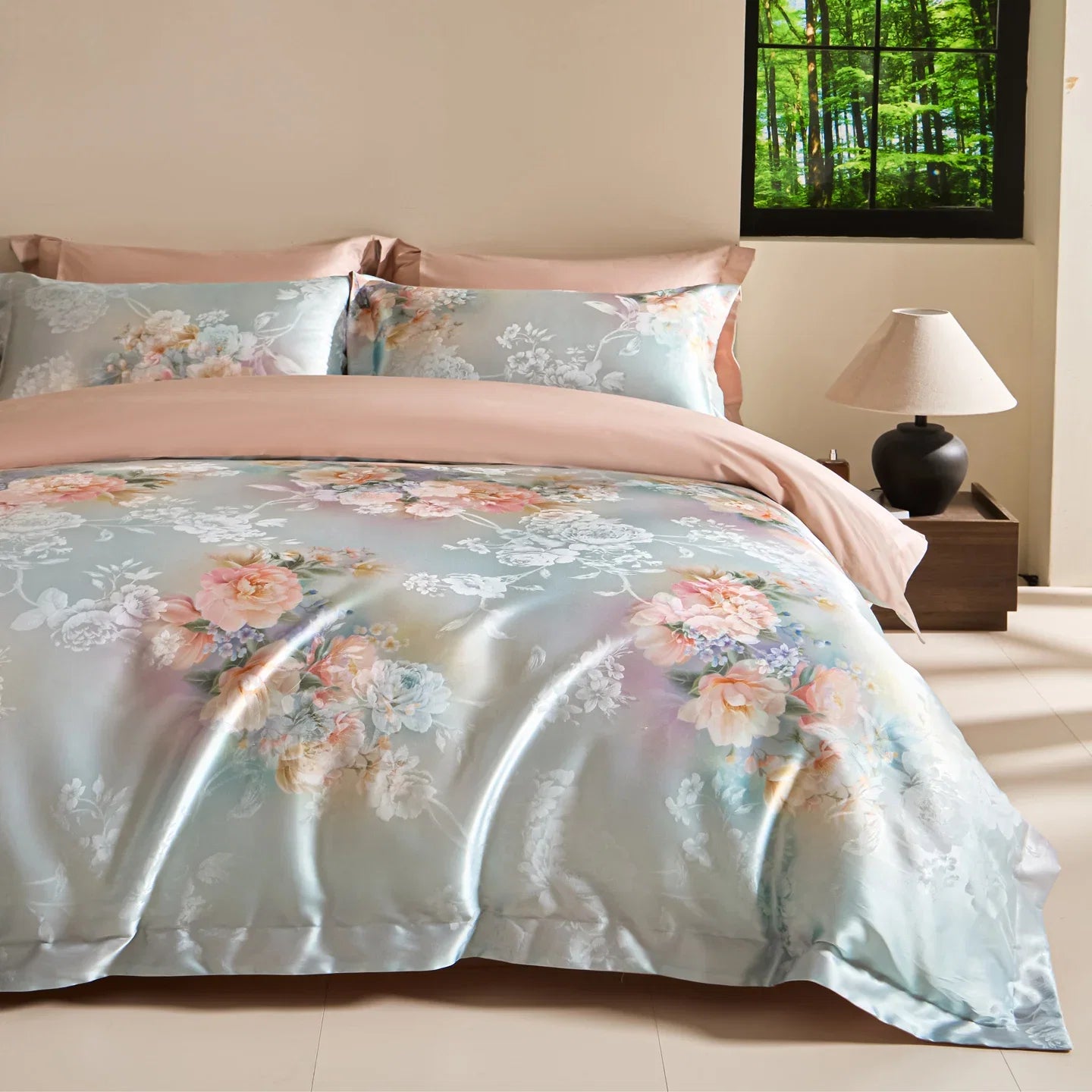 American Vintage Flowers Jacquard Brocade Silky Cotton Luxury Bedding Set