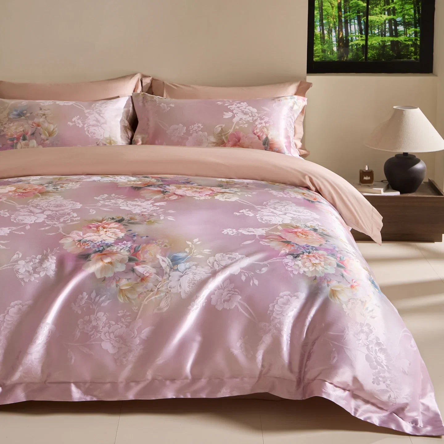 American Vintage Flowers Jacquard Brocade Silky Cotton Luxury Bedding Set