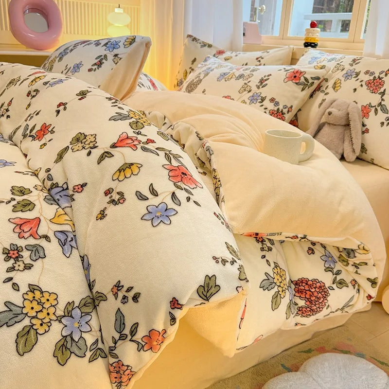 Cute Cartoon Winter Warm Quilt Cover Set Queen Bedding Set