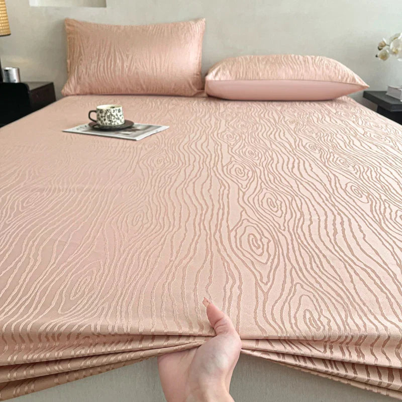 Fashion Ripple Jacquard Fitted Sheet Comfortable Skin Friendly Non Slip Mattress Cover with Deep Pocket Single Double Bedsheets