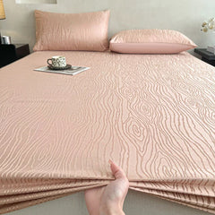 Fashion Ripple Jacquard Fitted Sheet Comfortable Skin Friendly Non Slip Mattress Cover with Deep Pocket Single Double Bedsheets