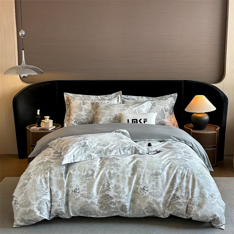 600TC Egyptian Cotton Flowers Butterfly Print Bedding Set