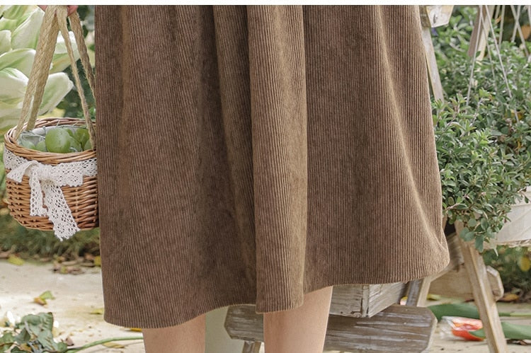 Mushroom Embroidered Corduroy Cottagecore Pinafore Dress / Shirt