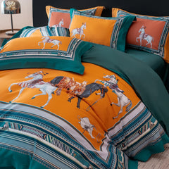 1000TC Egyptian Cotton European Style Luxury Horse Print Bedding Set