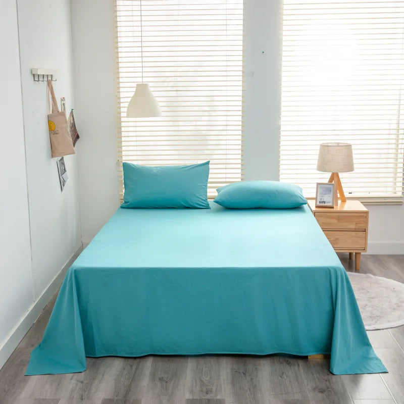 Solid Color Cotton Bed Sheet Single Double Mattress Covers Super Soft Queen King Bedspread Soft Bed Linen Home Decor