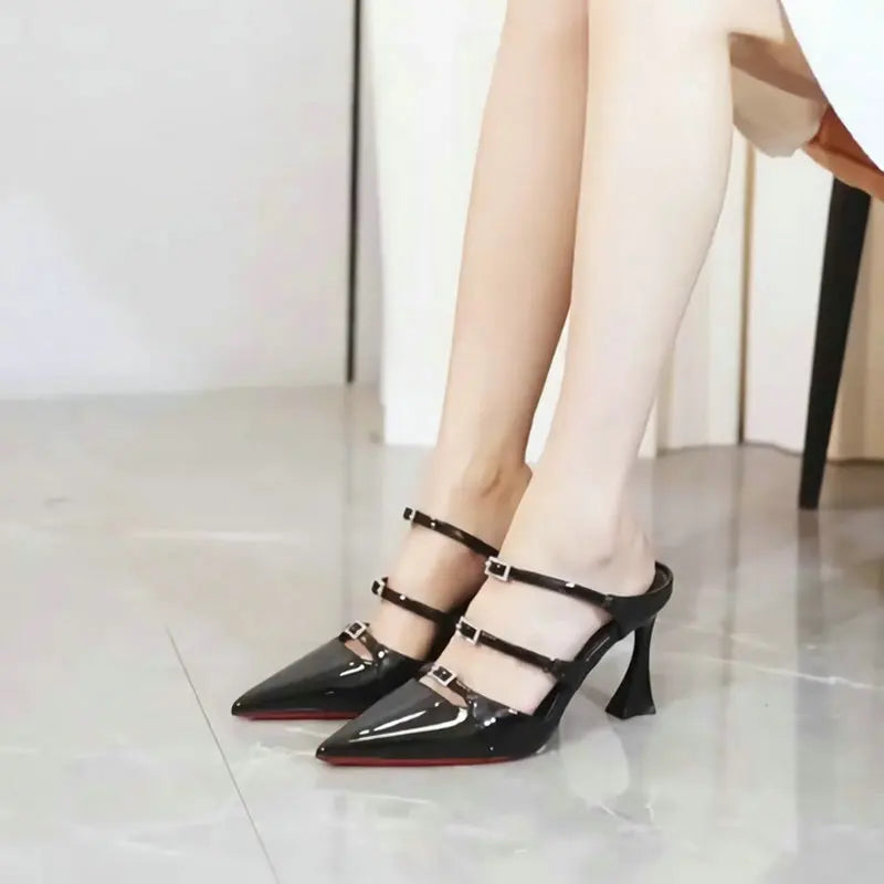 Style Pointed Toe Beaded Patent Leather High Heel