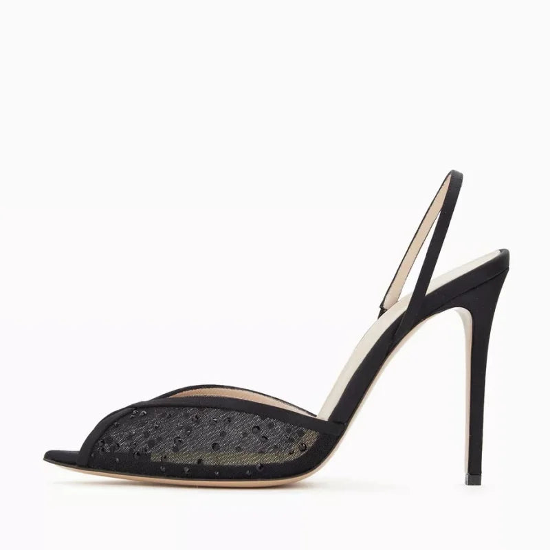 black Mesh Crystal Banquet Shoes