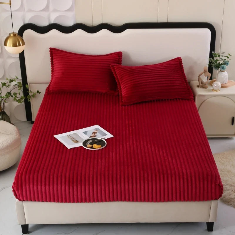 1Pc Faux Fur Velvet Fitted Sheet Soft Plush Bedcover Mattress Cover With All-around Elastic Rubber Band Bed Sheet Warm Bedsheets