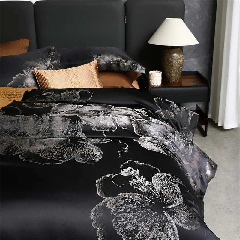 1000TC Egyptian Cotton Floral Jacquard Silky Satin Bedding Set