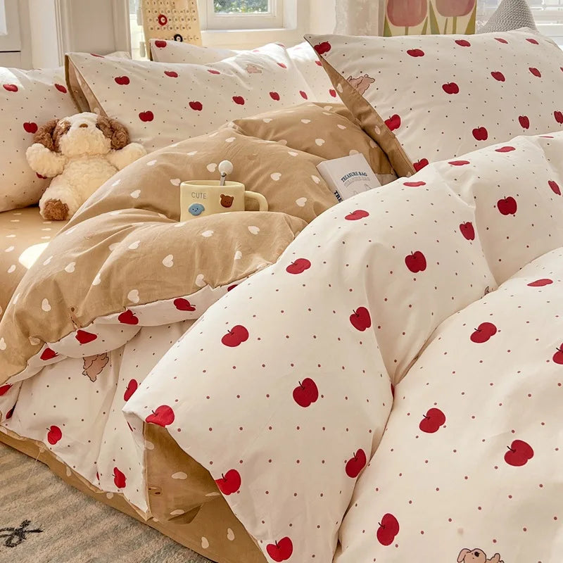 Japanese Style Floral Printed Queen Quilt Cover Set 3/4 Pcs Soft Cotton Bedding Set
