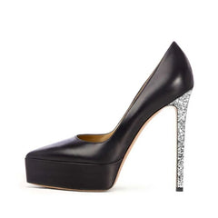 white patent leather Sequin stiletto Platform Pumps