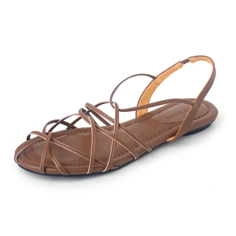 leather cowhide elastic band round toe low Heel