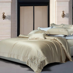 Champagne Luxury Leaf Embroidery Bedding Set