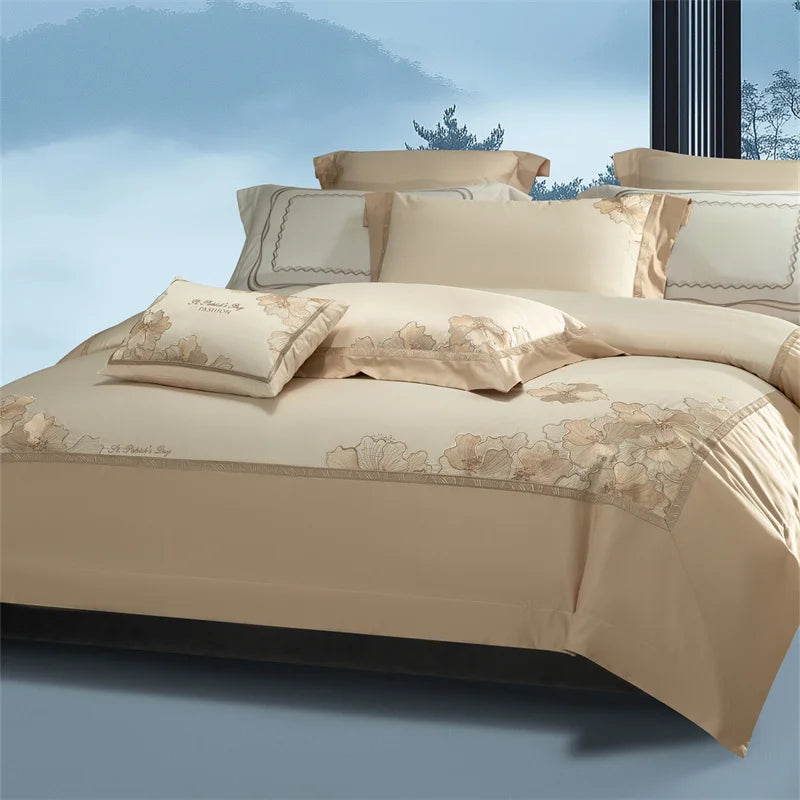 Chinese Style Flowers Embroidery Luxury Bedding Set