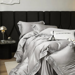 Premium 1000TC Lyocell Cotton Flowers Hollow Lace Wide Edge Embroidery Bedding Set
