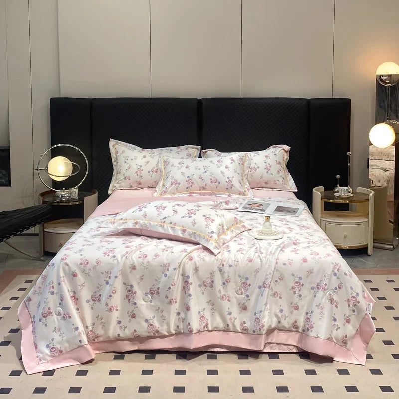 Summer Printed Quilt Set with Pillowcase Washed Cotton Bedding Set