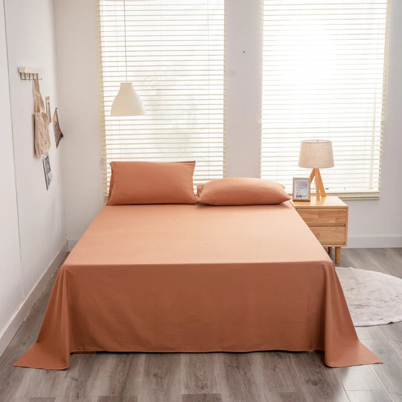 Solid Color Cotton Bed Sheet Single Double Mattress Covers Super Soft Queen King Bedspread Soft Bed Linen Home Decor