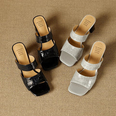 leather embossed cowhide high-heeled retro open toed fish mouth Shoes