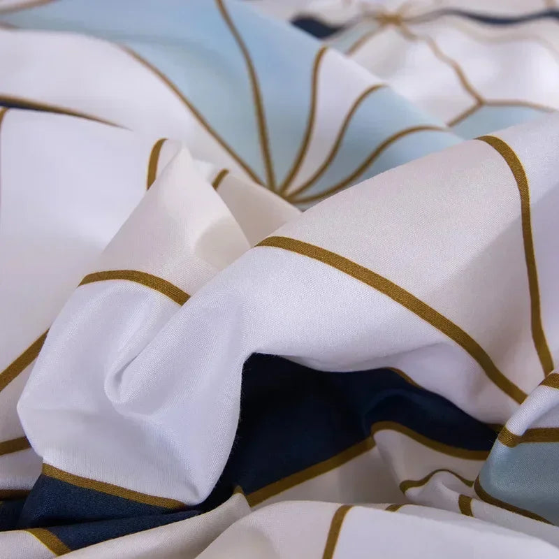 Brushed Print Blue Golden Diamond Duvet Cover Set Geometric Pattern Bedding Set