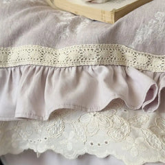 Vintage French Double Layer Lace Ruffles Linen Cotton Jacquard Bedding Set