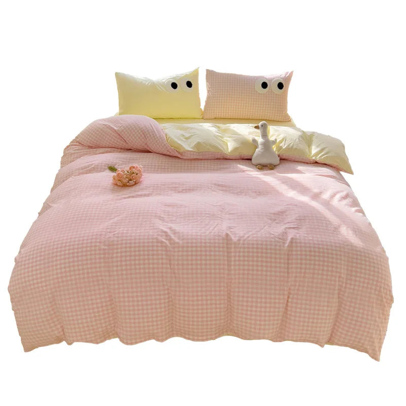 Japanese Plaid 3/4PCS Duvet Cover Set All Seasons Bedding Set