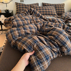 Korean Princess Plaid Duvet Cover Bed Sheet Pillowcases Set Bedding Set