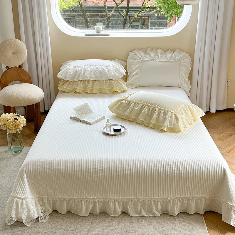 100% Cotton Korean Princess Wedding Lace Ruffles Bedding Set