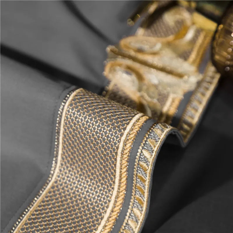 Satin 1200TC Egyptian Cotton Luxury Bedding Set, Gold Embroidery, Queen, King, Duvet Cover, Flat/Fitted Bed Sheet, Pillowcases