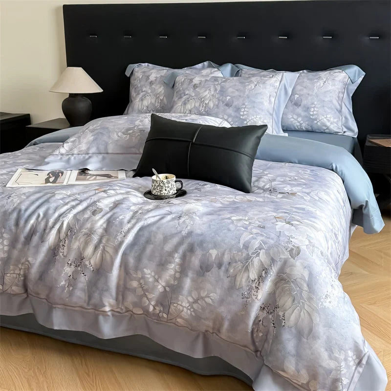600TC Lyocell Cotton Soft Breathable Flowers Print Bedding Set