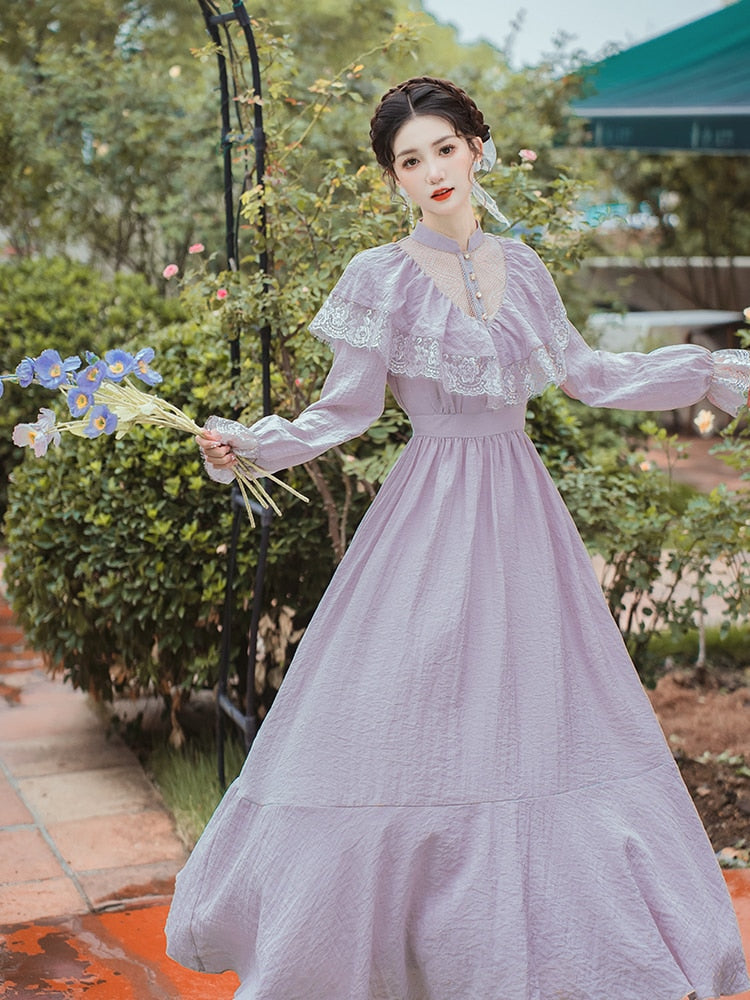 Vestido vintage eduardiano de ninfa lila