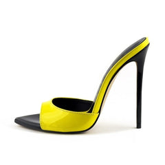 Mixed Colors Patent Leather Peep toe slipper Pointed toe Super high Heel