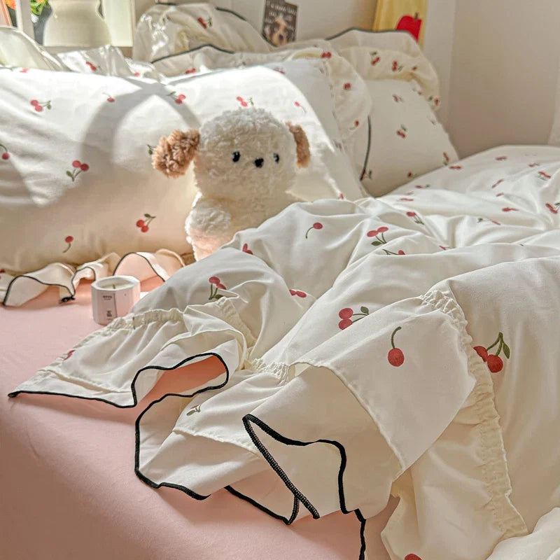 Princess Style Cartoon Floral Ruffles Bedding Set