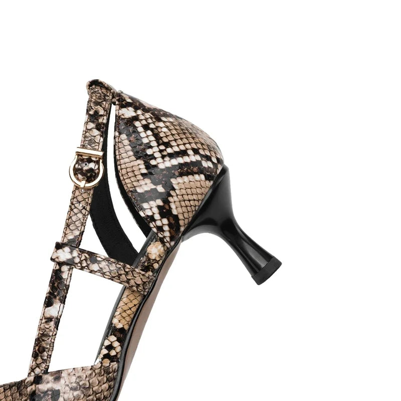snake patterned cowhide pointed high Heels