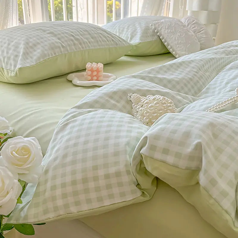 Blue Ins Nordic Duvet Cover Set No Filler Pink Green Pillowcase Flat Sheet Single Queen Size Fashion Bedding Set