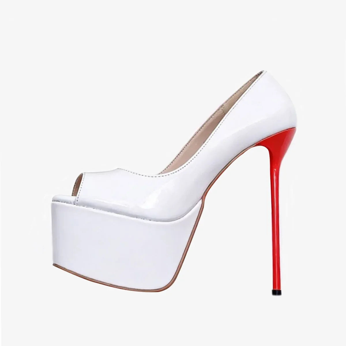 White patent leather peep toe Pumps