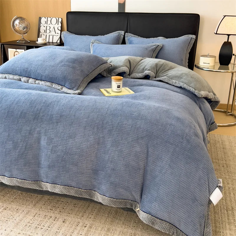 Winter Coral Velvet Duvet Cover Set with Bed Sheets and Pillowcase Warm Keep Skin Friendly Bedding Four Piece Set Quilt Cover