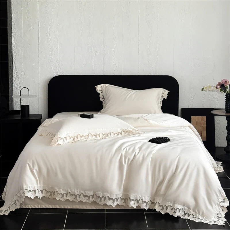 Butterfly Lace Wide Edge Pink Princess Wedding Bedding Set