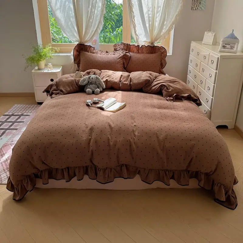 3/4Pcs Korean Princess Style Polka Dots Bedding Set